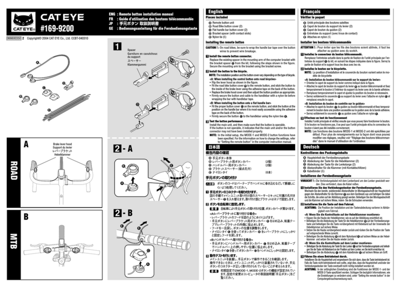 Cateye 169-9200 Remote button installation manual