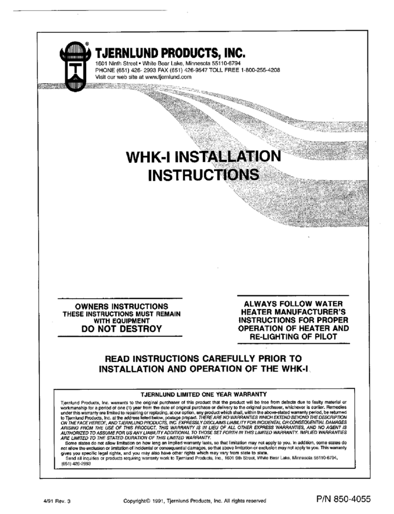 TJERNLUND WHKI MILLIVOLT APPLIANCE INTERLOCK (RECOMMEND WHKE FOR USE WITH UC1) 8504055 REV 3... User manual