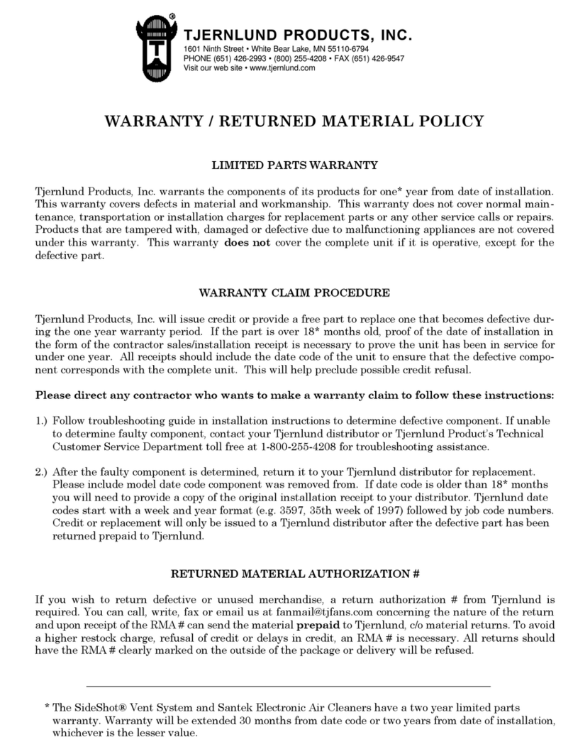 TJERNLUND WARRANTY POLICY 8500115 manual TJERNLUND WARRANTY POLICY 8500115 manual