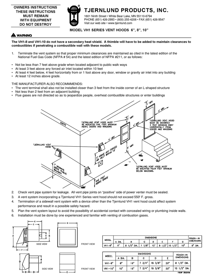 TJERNLUND VH1-6,8,10 VENT HOODS 8504054 REV B 0900 Owner's instructions TJERNLUND VH1-6,8,10 VENT HOODS 8504054 REV B 0900 Owner's instructions