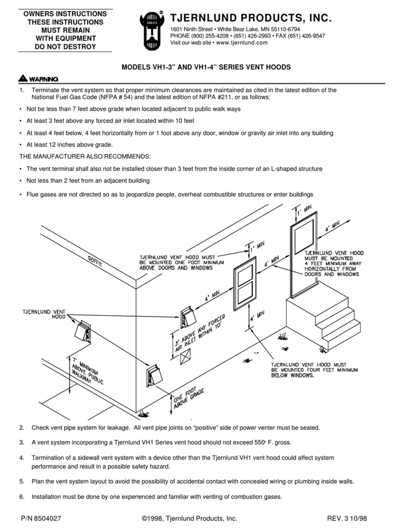 TJERNLUND VH1-3,4 VENT HOODS 8504027 REV 3 1098 User manual