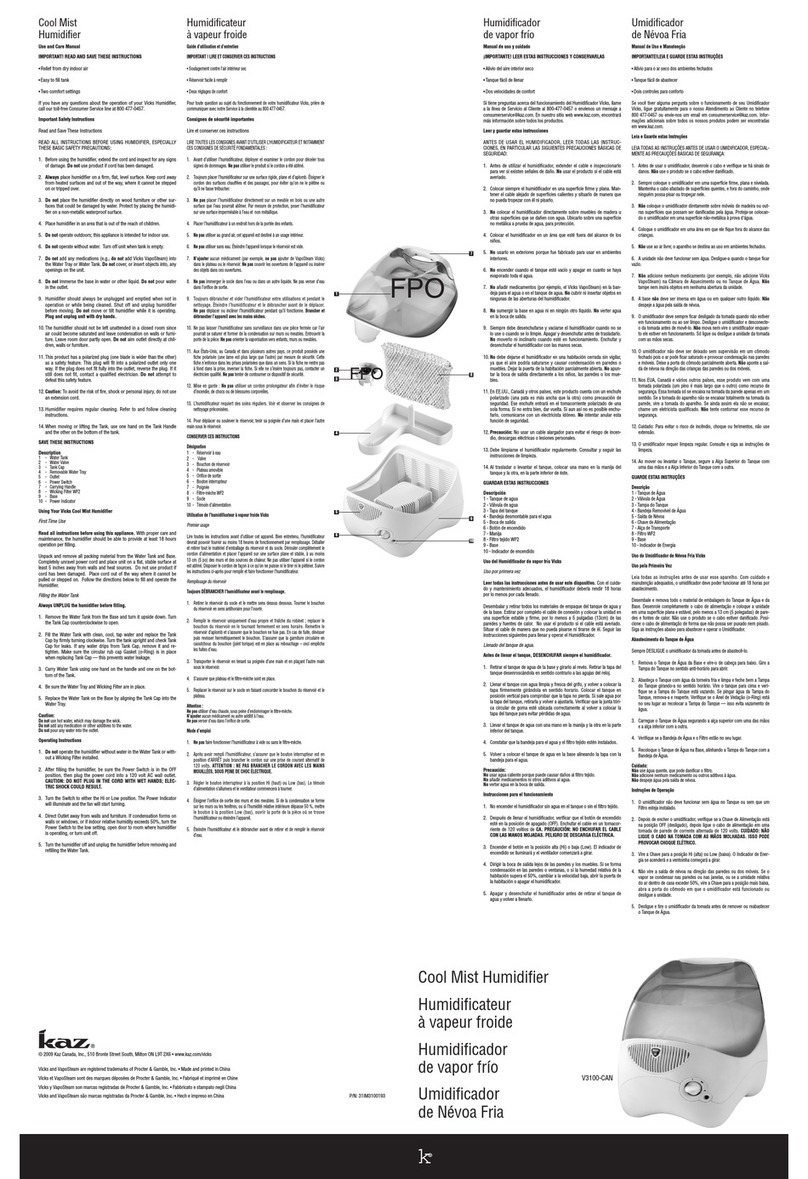 Kaz V3100 - Vicks . Cool Mist Humidifier use and care manual Kaz V3100 - Vicks . Cool Mist Humidifier use and care manual