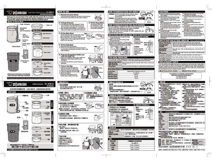 Zojirushi Classic Bento SL-GRE18 User manual