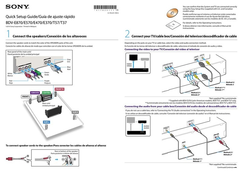 Sony BDV-E370 - Blu-ray Disc™ Player Home Theater... Quick setup guide