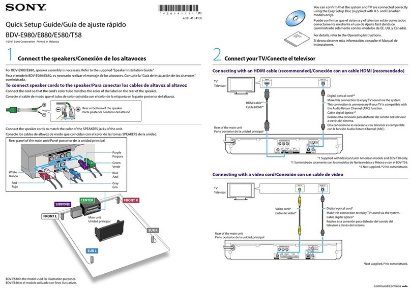 Sony BDV-E580 Quick setup guide