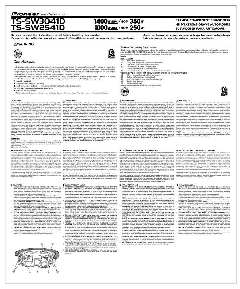 Pioneer TS-SW2541D - Car Subwoofer Driver User manual