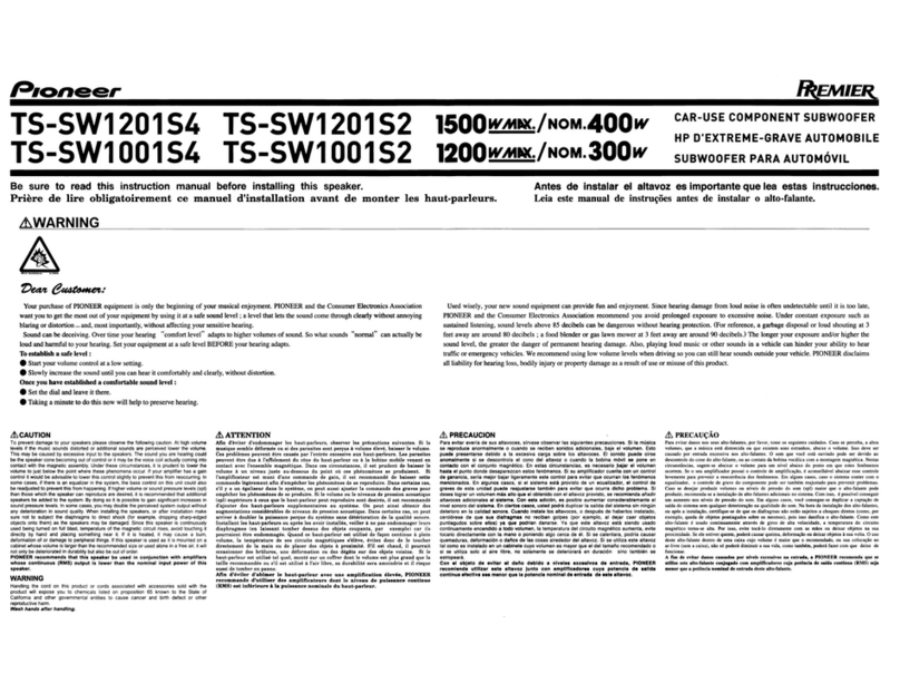 Pioneer TS-SW1001S2 - Premier Car Subwoofer Driver User manual