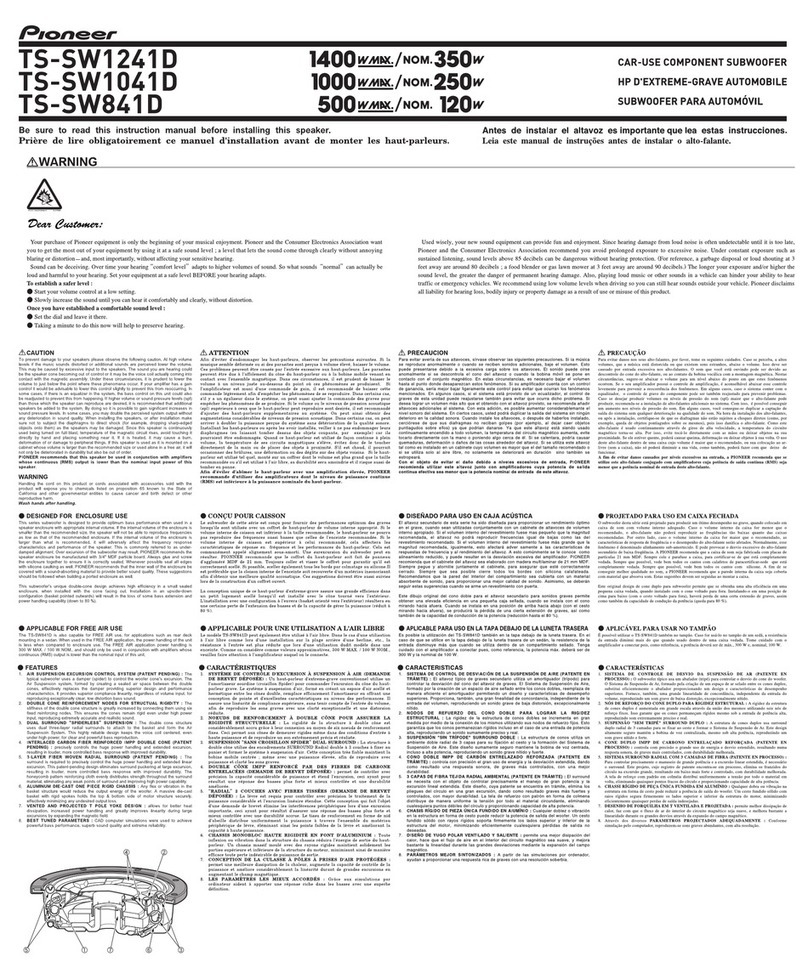 Pioneer SW841D - Premier Car Subwoofer Driver User manual