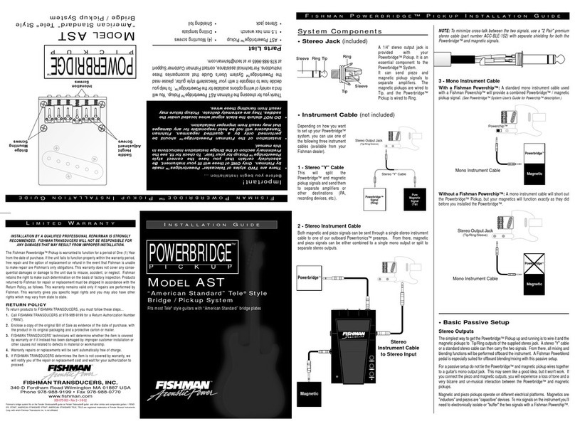 Fishman AMERICAN STANDARD installation guide Fishman AMERICAN STANDARD installation guide