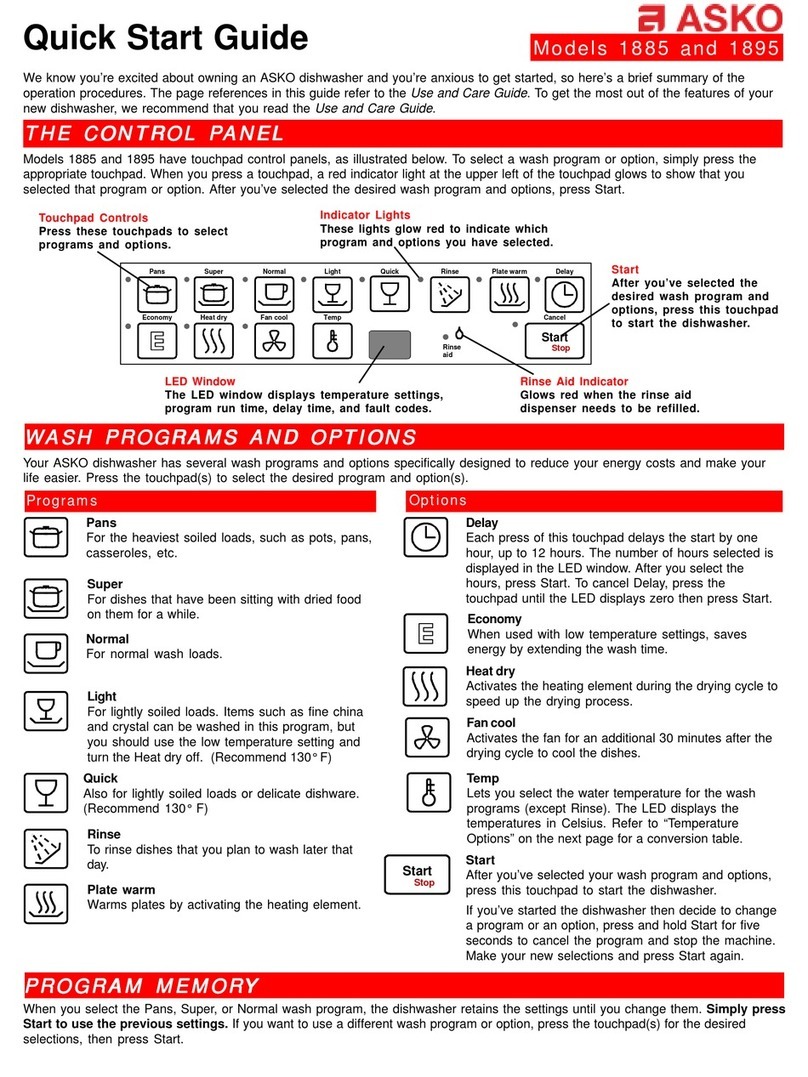 Asko 1885 quick start guide