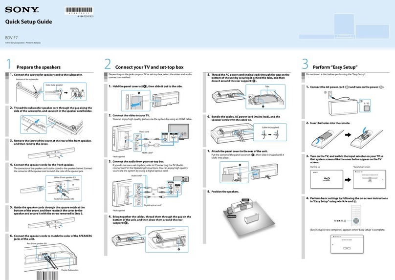 Sony BDV-F7 - Blu-ray Disc™ Player Home Theater... Quick setup guide