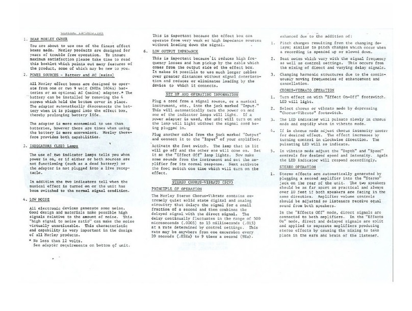 MORLEY PEDALS SCV2 User manual MORLEY PEDALS SCV2 User manual