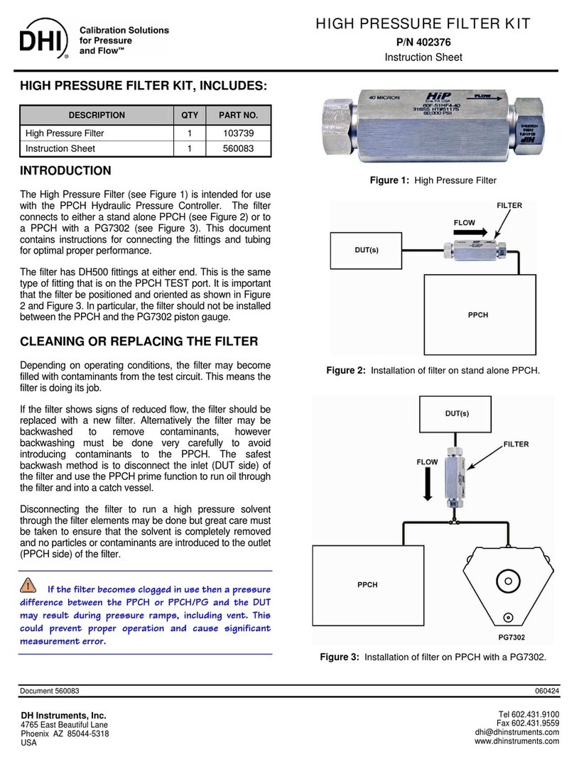 DH Instruments HIGH PRESSURE FILTER KIT User manual