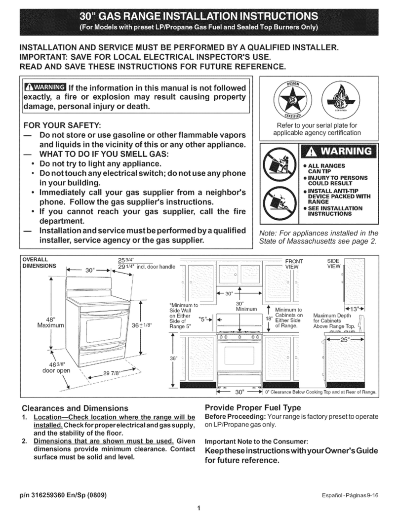 Kenmore 7756 - Elite 30 in. Gas Range installation instructions Kenmore 7756 - Elite 30 in. Gas Range installation instructions