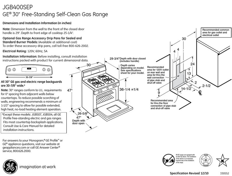 GE JGB400SEPSS - 30" Gas Range Dimensions and installation information