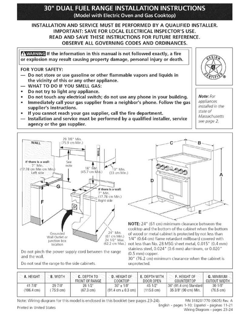 Kenmore 7952 - Pro 30 in. Dual Fuel Range installation instructions