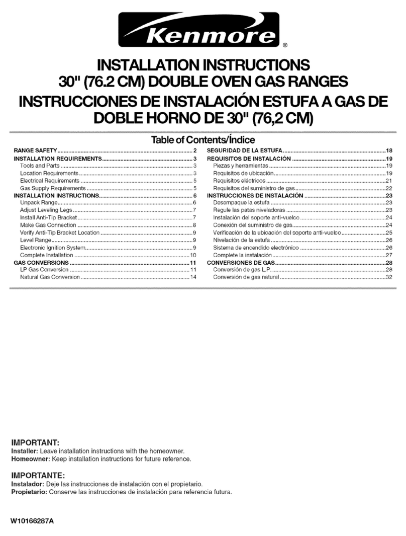 Kenmore 7800 - Elite 30 in. Double Oven Gas Range installation instructions