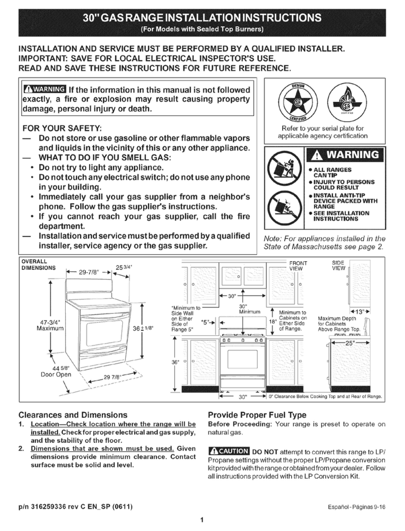 Kenmore 7853 - 30 in. Gas installation instructions