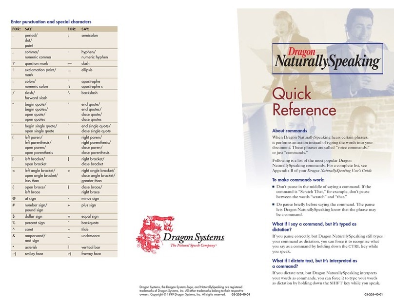 Dragon Systems DRAGON NATURALLYSPEAKING PROFESSIONAL 4 quick reference