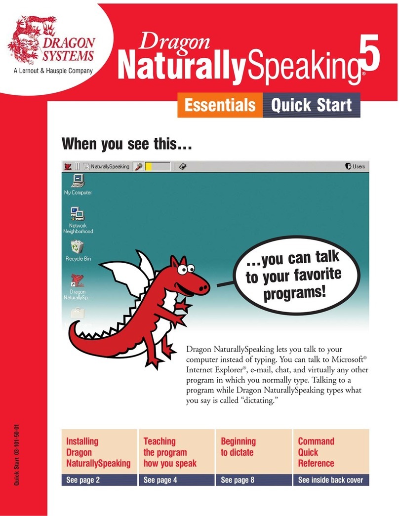 Dragon Systems DRAGON NATURALLYSPEAKING ESSENTIALS 5-QUICK... User manual