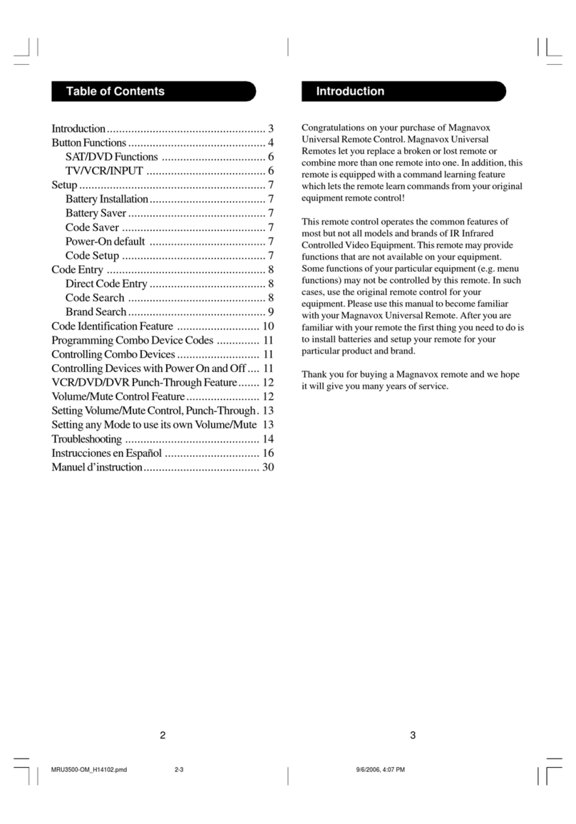 Magnavox MRU3500 - Universal Remote Control User manual