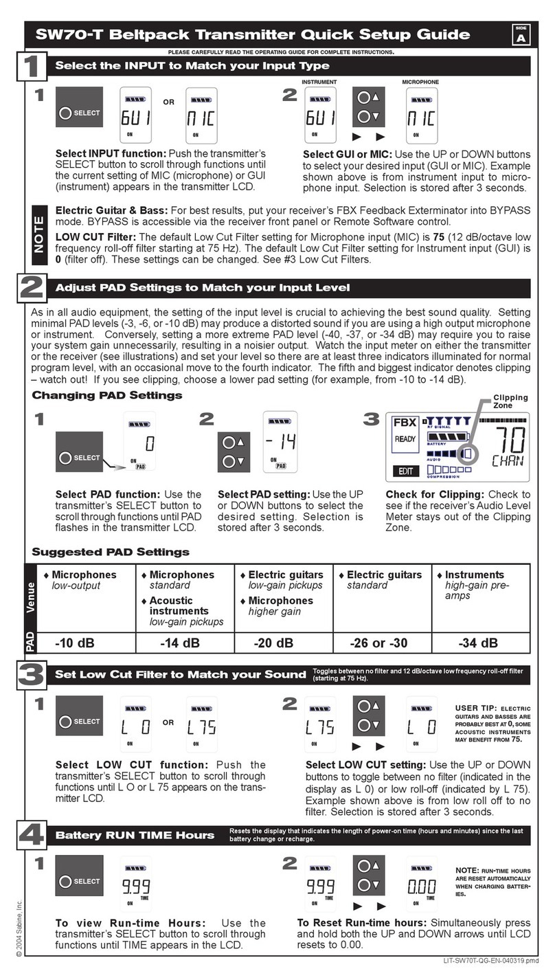 SABINE SW70-T BELTPACK TRANSMITTER Quick setup guide