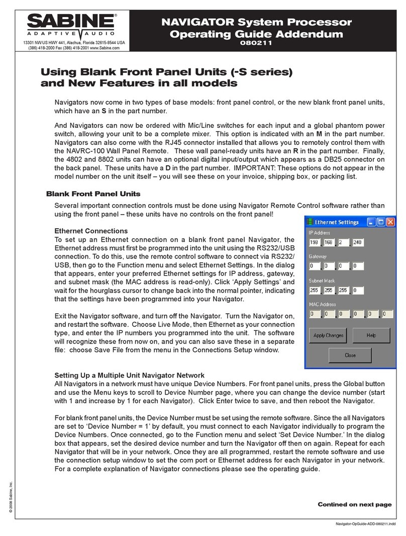 SABINE NAVIGATOR - OPERATING GUIDE ADDENDUM operating guide