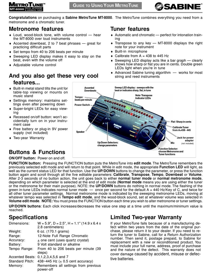SABINE METROTUNE MT8000 Guide to using