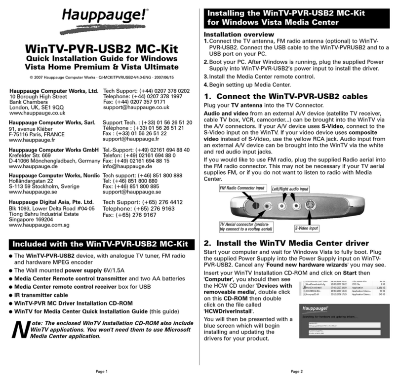 Hauppauge WinTV-PVR-USB2 Quick installation guide