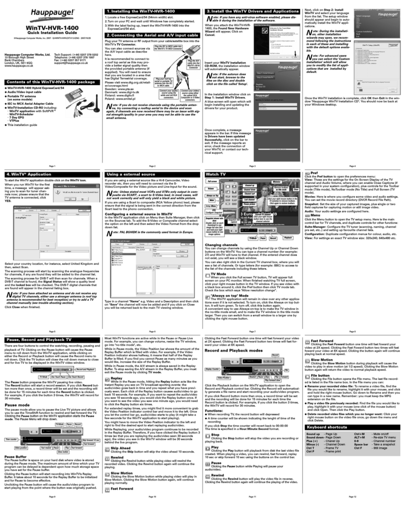 Hauppauge WINTV-HVR-1400 QI Quick installation guide
