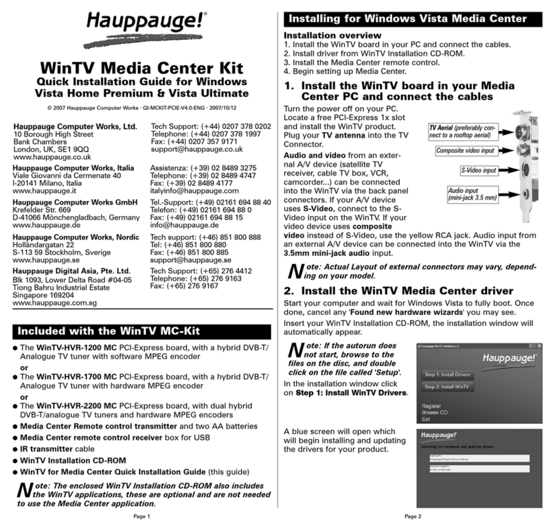 Hauppauge WinTV USB Quick installation guide Hauppauge WinTV USB Quick installation guide