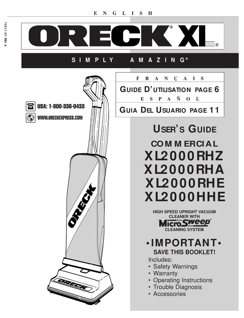 Oreck XL2000RH User manual