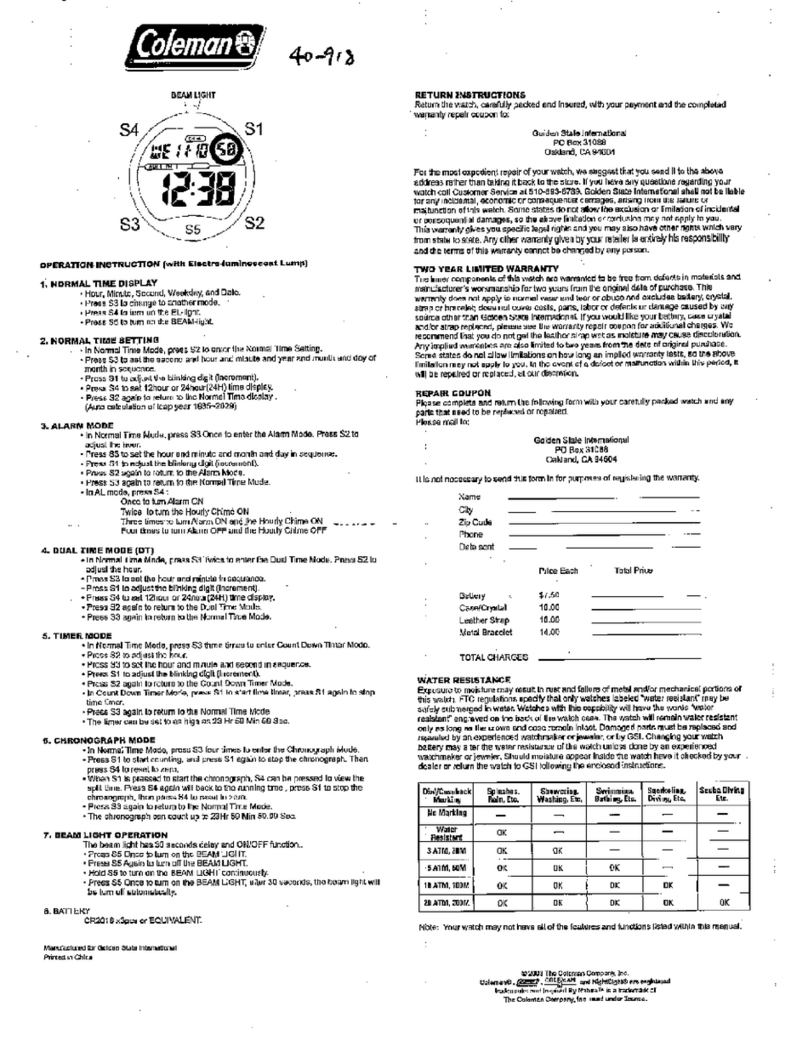 Coleman 40-879 operating instructions