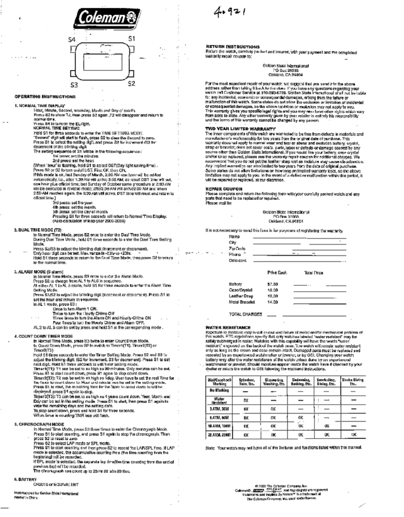 Coleman 40-921 operating instructions