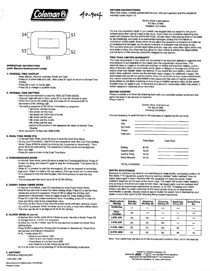 Coleman 40-904 operating instructions