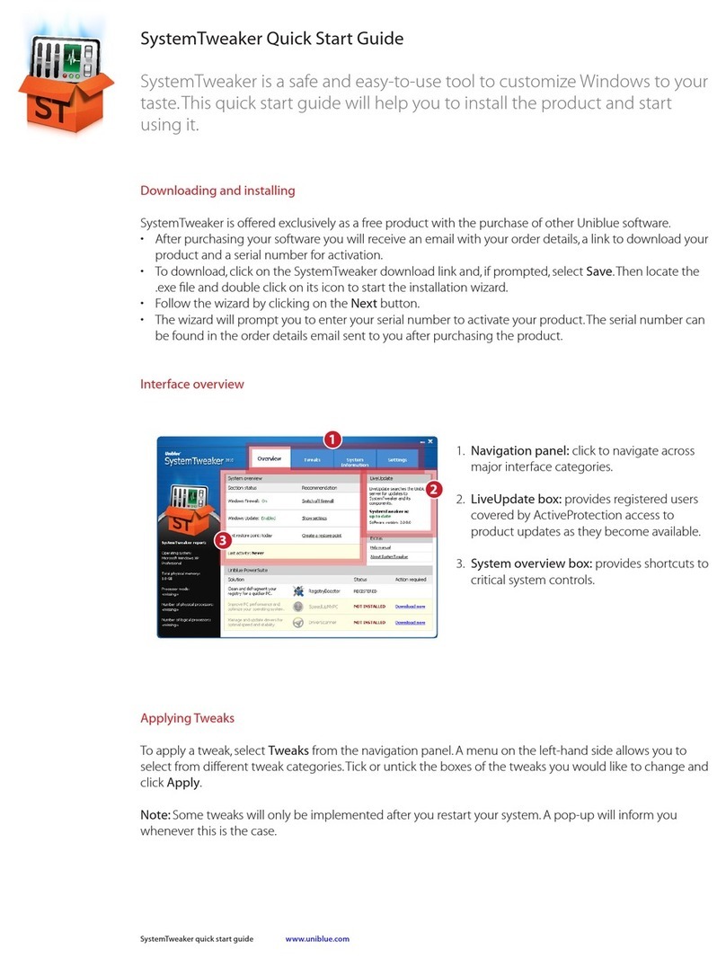 UNIBLUE SYSTEMTWEAKER User manual