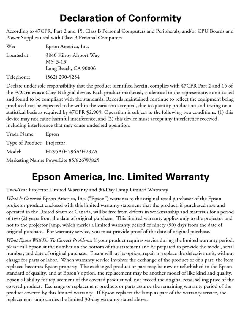Epson PowerLite 85 Declaration of conformity