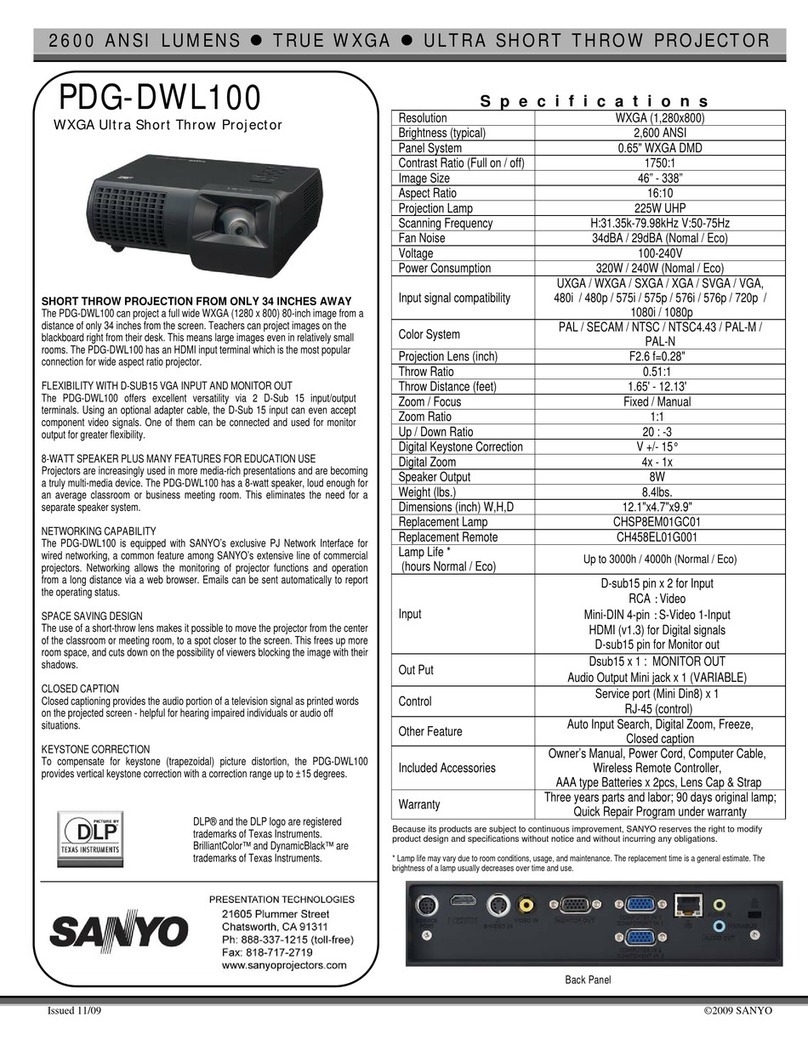 Sanyo PDG-DWL100 - WXGA DLP Projector Specifications
