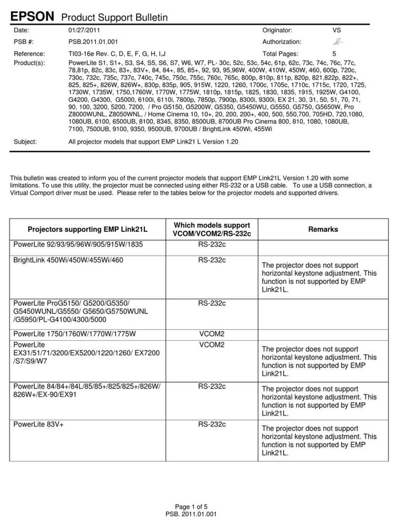 Epson BrightLink 455Wi Product support bulletin