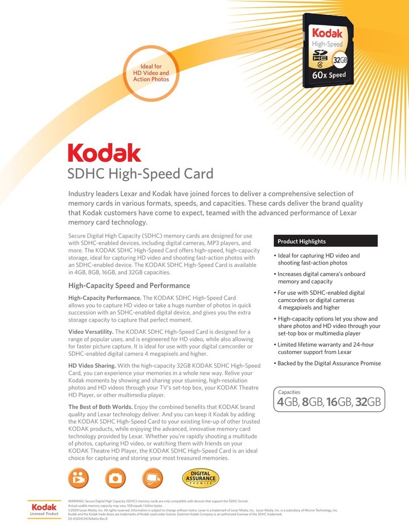 Kodak SDHC HIGH-SPEED CARD - DATASHEET REV B User manual