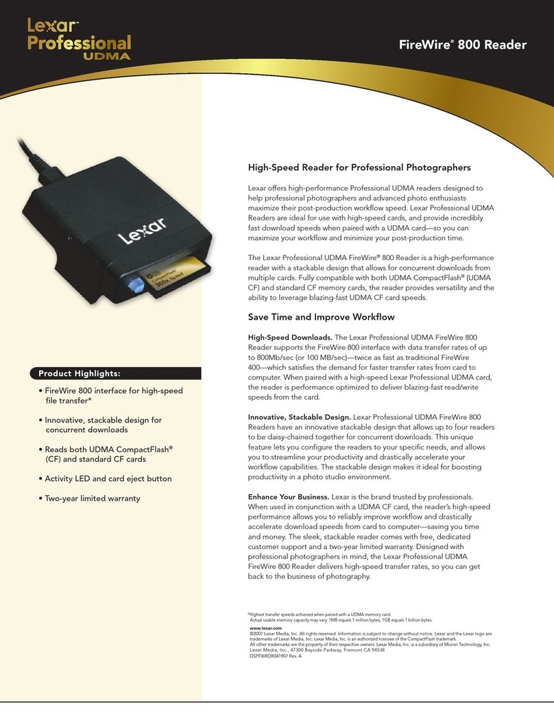Lexar FIREWIRE 800 READER - DATASHEET REV A User manual