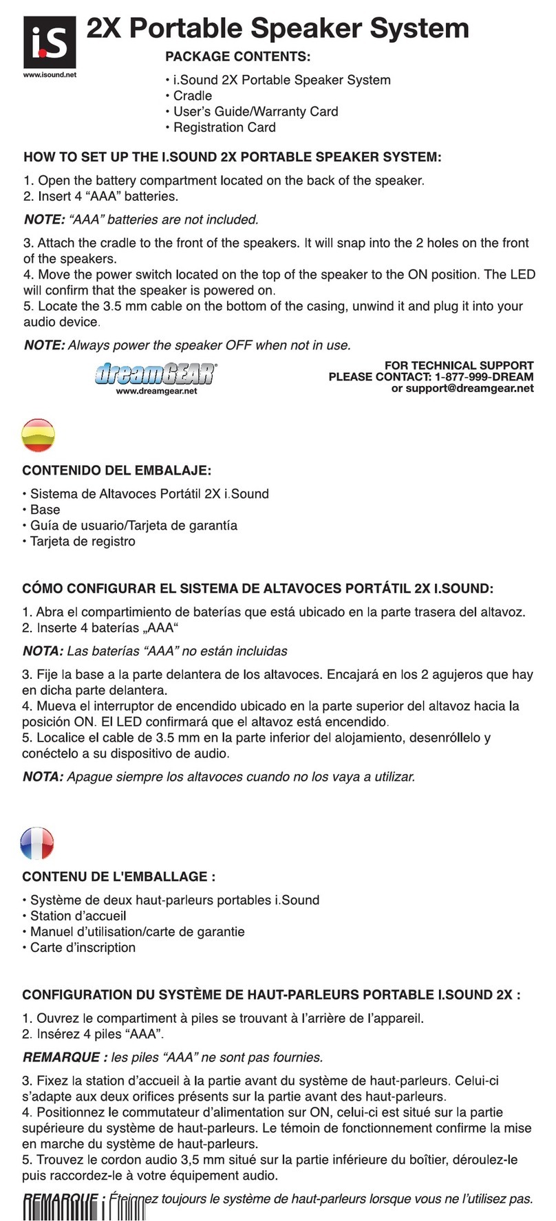 I.SOUND 2X PORTABLE SPEAKER SYSTEM manual