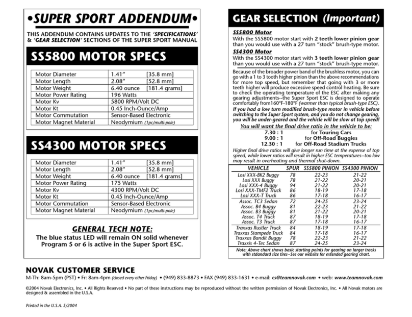 NOVAK SS4300 - INSTRUCTION ADDENDUM Instruction