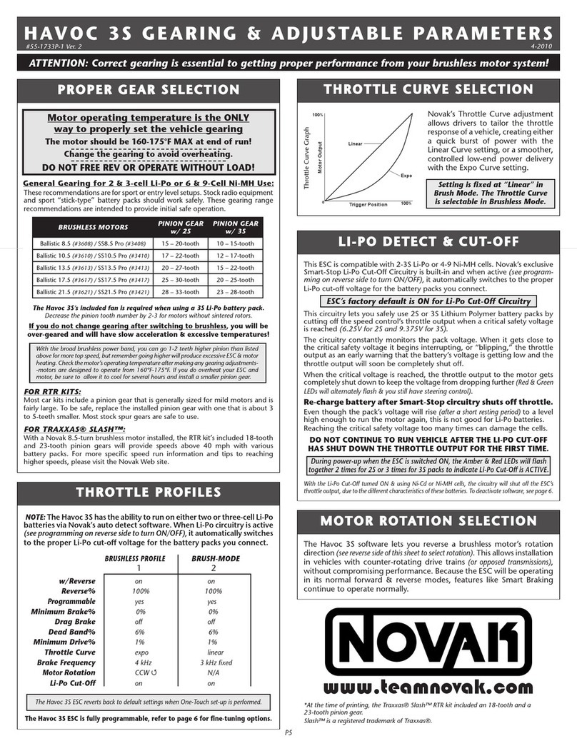 NOVAK HAVOC 3S - GEARING AND ADJUSTABLE PARAMETERS 4-2010... User manual