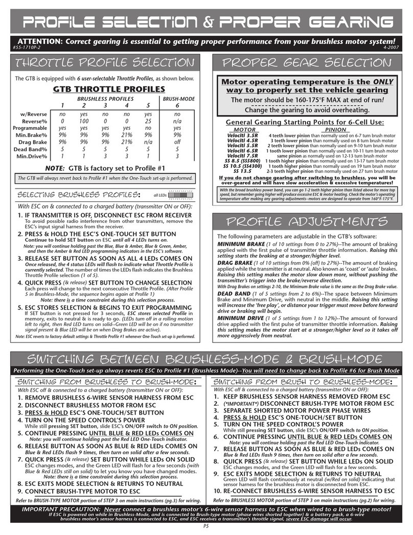 NOVAK GTB - PROFILE SELECTION AND PROPER GEARING User manual