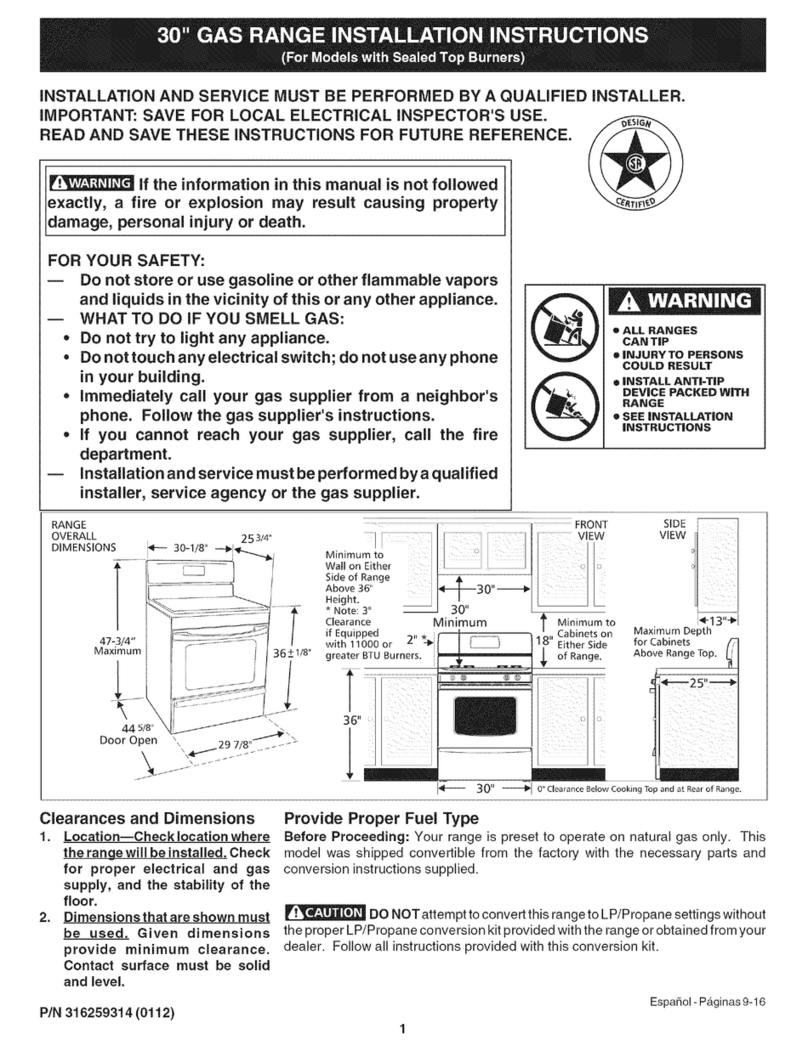 Kenmore 7560 30" Gas Range installation instructions