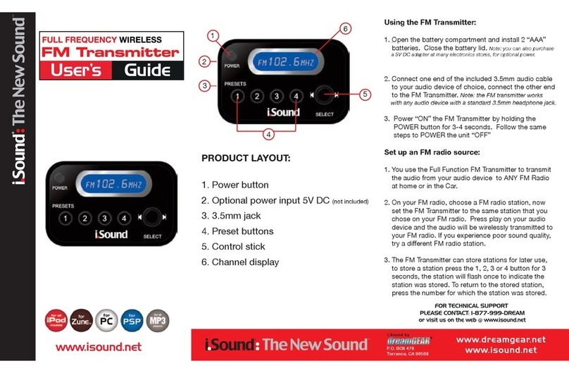 I.SOUND FULL FREQUENCY WIRELESS FM TRANSMITTER User manual