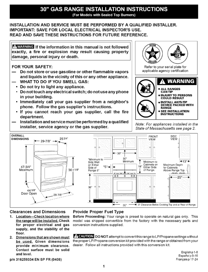 Kenmore 7749 - Elite 30 in. Gas Range User manual