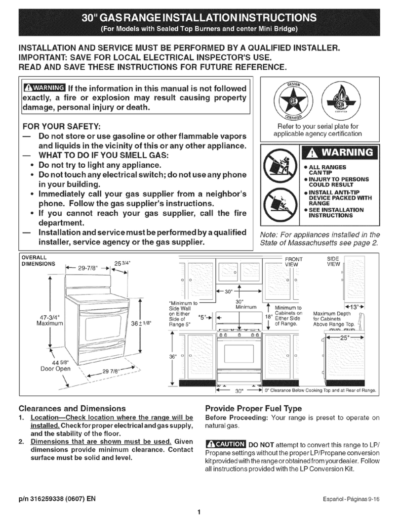 Kenmore 7748 - 30 in. Gas Range User manual