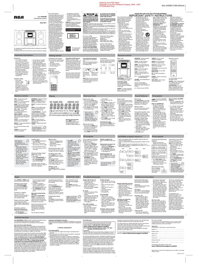 RCA RS2181i/RS2181iF User manual RCA RS2181i/RS2181iF User manual